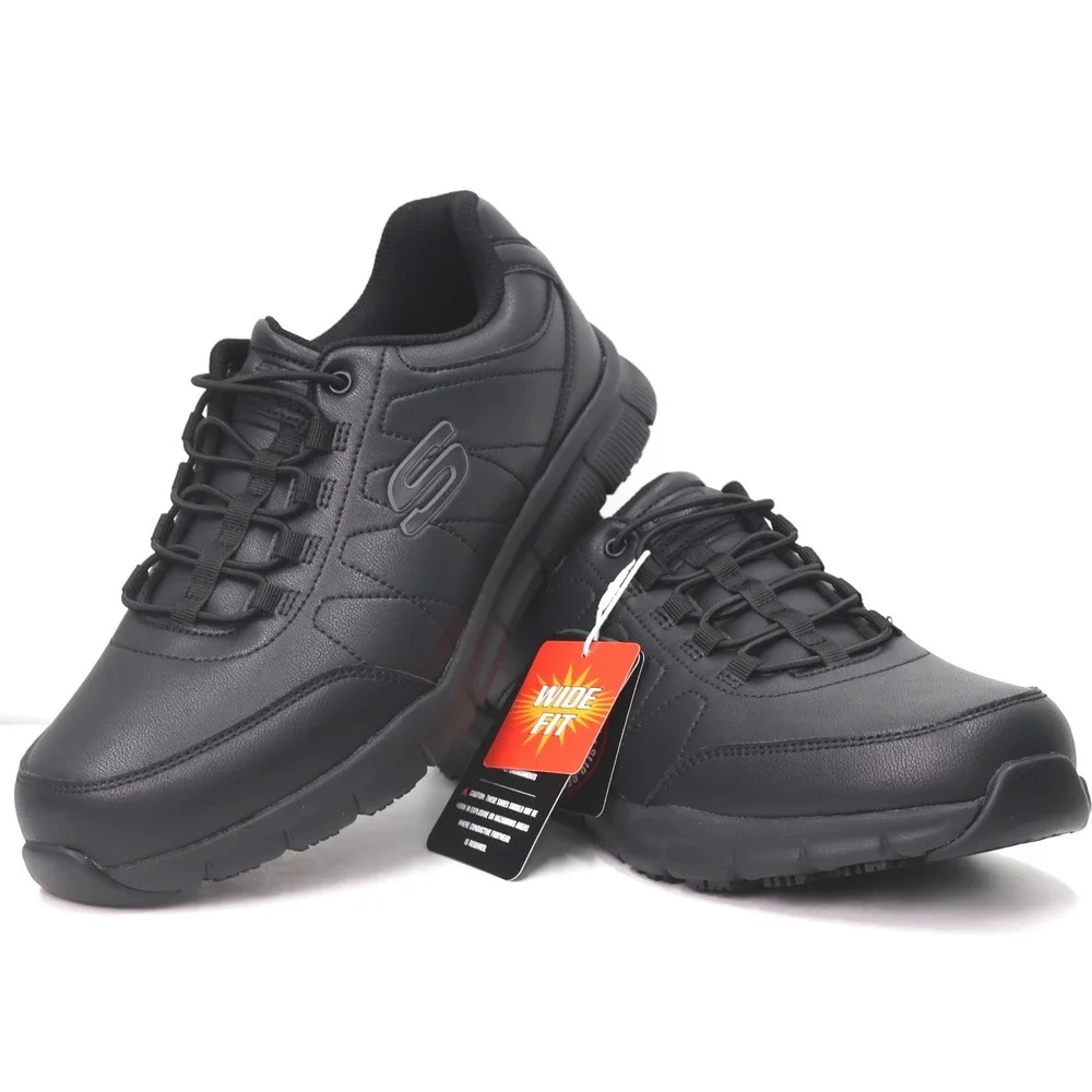 Skechers Work Shoes Mens 10.5 Black Wide Fit Slip Resistant 200272W EH Safety